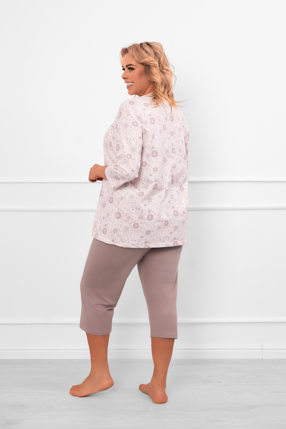 Дамска пижама Galea - памук, 3/4 ръкав и панталон, флорален мотив Италианска мода  