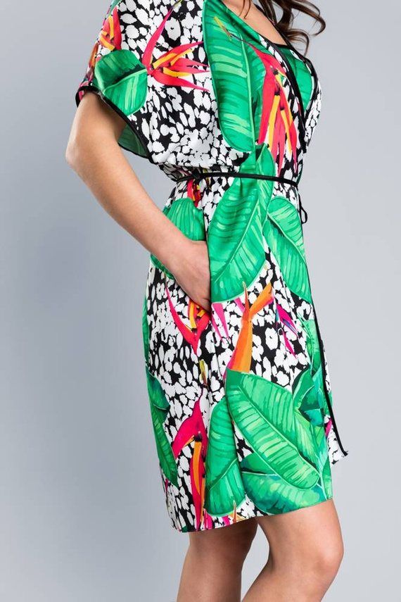 DORITA Дамски сатенен халат Италианска мода - принт/зелено