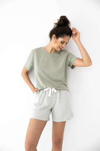 Дамска пижама Sensis Yara khaki памук къси панталони джобове