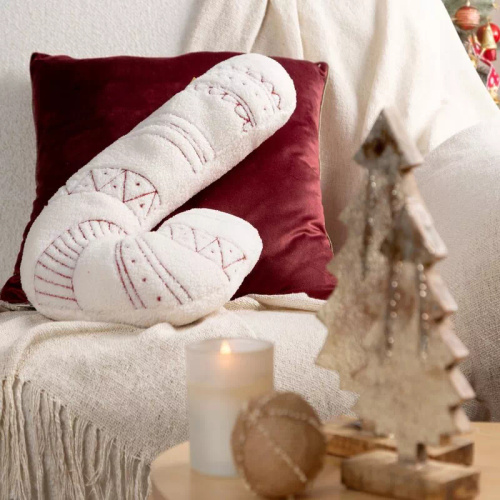 Chp 07B Коледна възглавница Eurofirany 27x46 – захарна пръчица, имитация на букле, бяла