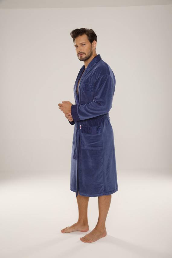 868 Благороден мъжки велурен халат De Lafense - елегантен, мек, първокласен, деним
