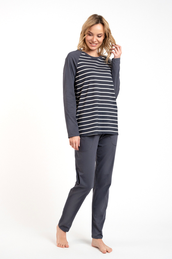 Oda Дамска пижама с дълъг ръкав и дълъг панталон Италианска мода - графит/графит