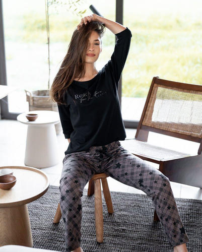 Дамска пижама Sensis Reach For The Stars - черно-кафява