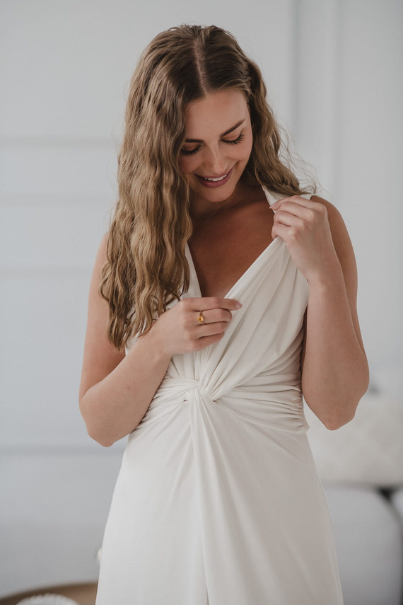 Макси рокля за бременни и кърмачки с принт Milk&Love крем