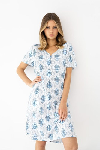 Jazmin Sensi дамска нощница вискоза V-деколте бяло-синя