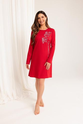 160 Нощница Regina червена – памучна, дълги ръкави, удобна и класическа