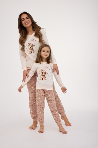 Дамска пижама 671/431 Sweet Dog Cornette ecru – памук, дълъг ръкав, кучешка щампа