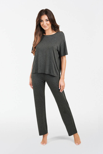 Akord Дамски комплект с къс ръкав и дълъг панталон Италианска мода - тъмен меланж