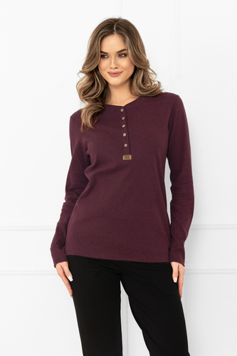 Дамска блуза в бордо Gordo, италианска мода – класическа, памучна, с дълъг ръкав