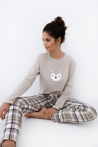 Дамска пижама Tinsley Sensis - памучна, дълга, карирана