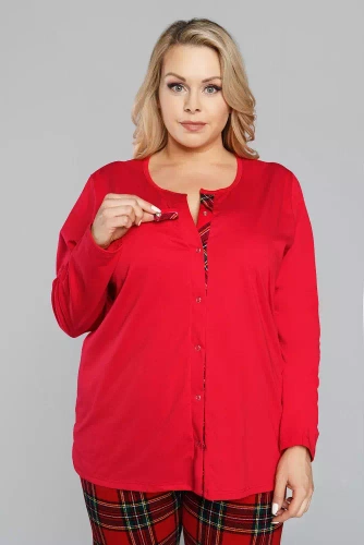 Дамска пижама Zorza с дълъг ръкав и панталон Италианска мода - червено/принт 