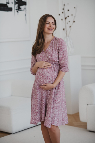 Рокля за бременни и кърмачки Milk Shake, 3/4 ръкав Milk&Love, лила с листа