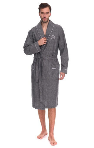 2532 Мъжки халат Zeus L&L сив – дълъг, памук, меланж, класически