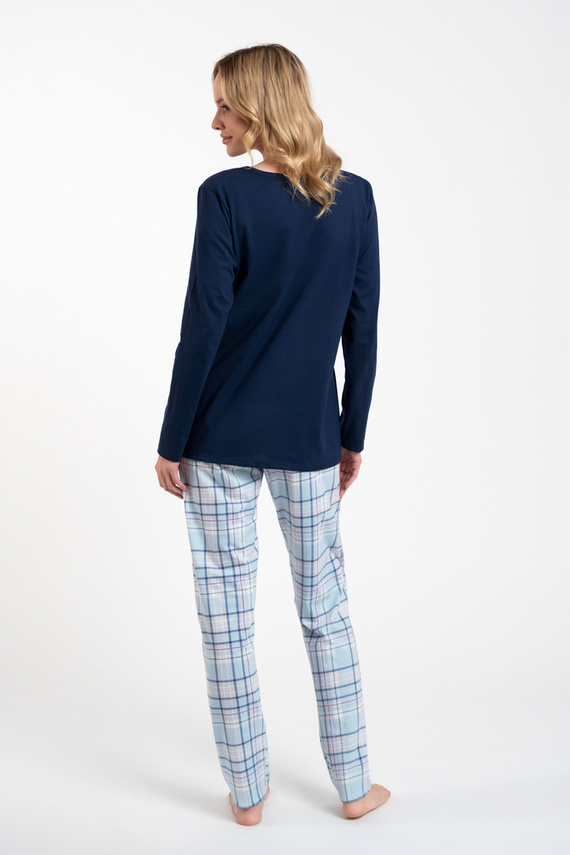 Emilly Разкопчана дамска пижама с дълъг ръкав и панталон Италианска мода - гранат/принт 