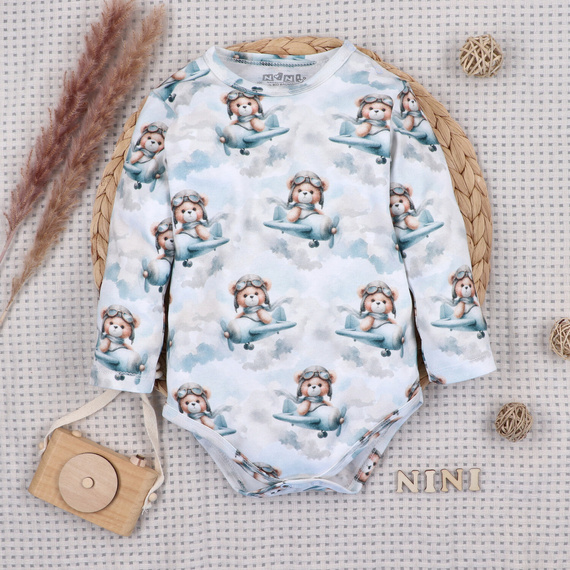 NINI ABN-5746/JSZ бебешко боди 100% бамбук Baby Bear Pilot с копчета