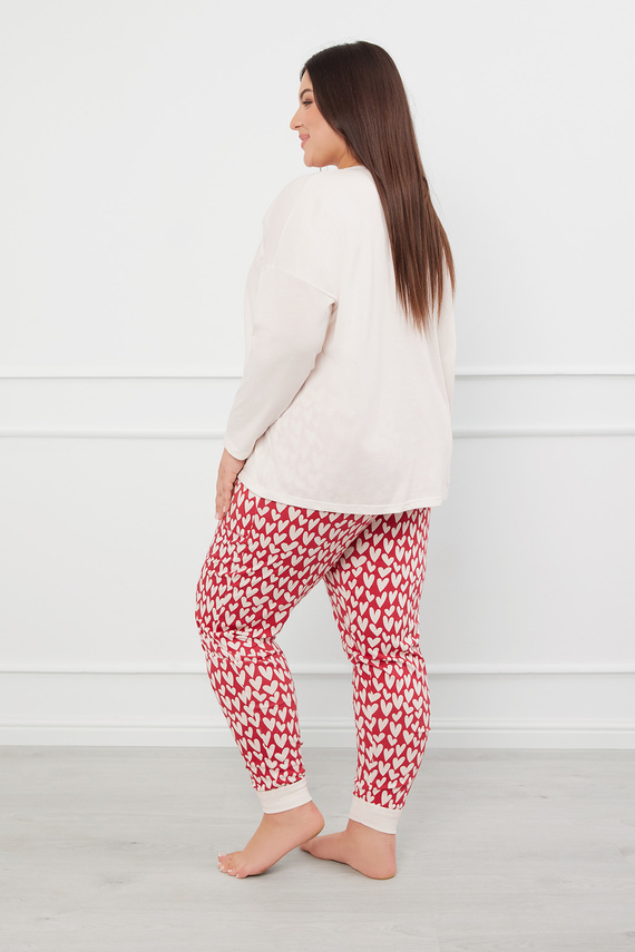 Evora Дамска пижама с дълъг ръкав и дълъг панталон Италианска мода - екрю/принт