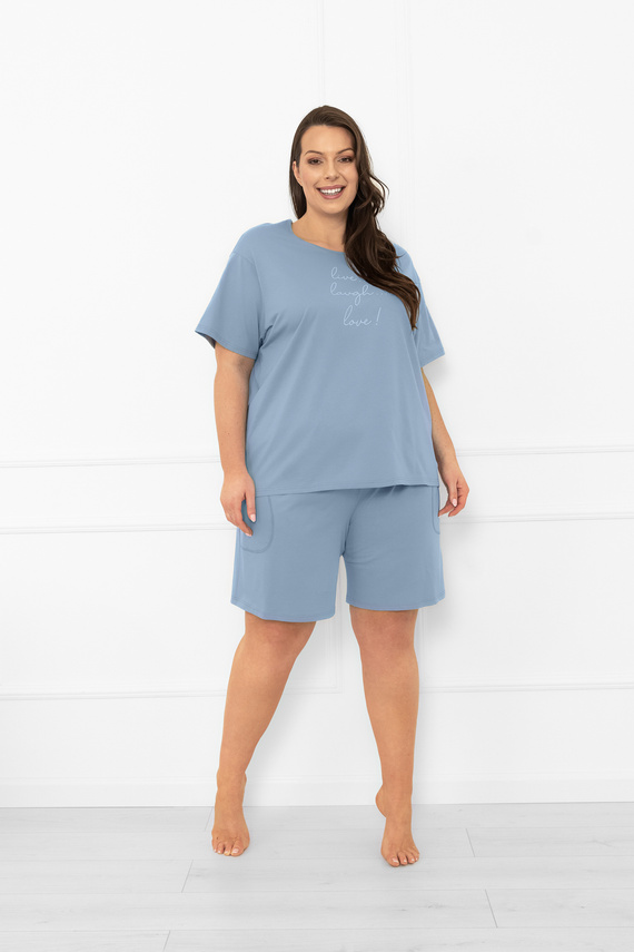 Дамска пижама Ksara Italian Fashion - памук, къс ръкав и къси панталони - стомана