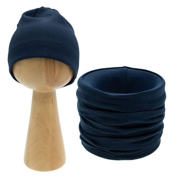 219268 Комплект Willy Nicol: шапка + грейка за врат, памук – тъмносин, райе