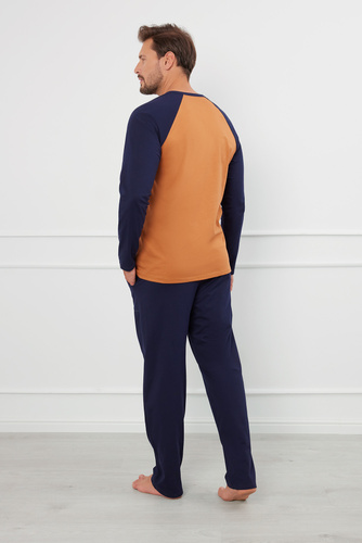 Alexander Мъжка пижама с дълъг ръкав и дълъг панталон Италианска мода - коняк/гранат