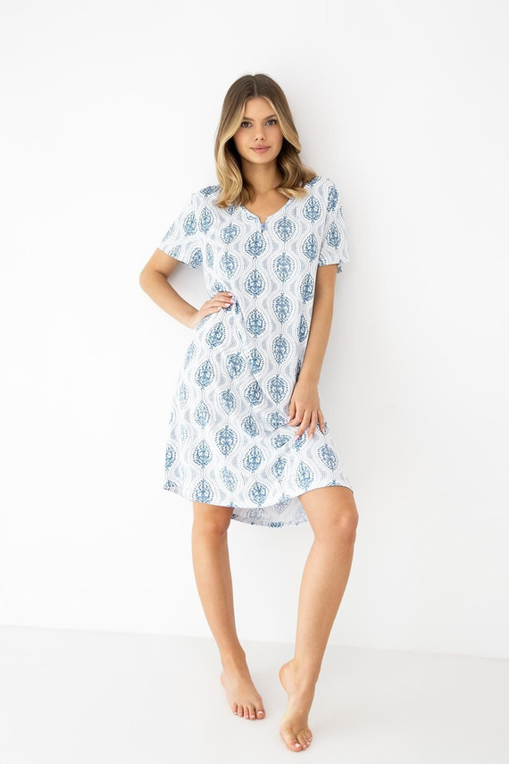 Jazmin Sensi дамска нощница вискоза V-деколте бяло-синя