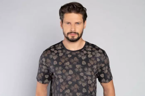 Pinus Пижама Мъжка с къс ръкав и дълъг панталон Италианска мода - принт/графит