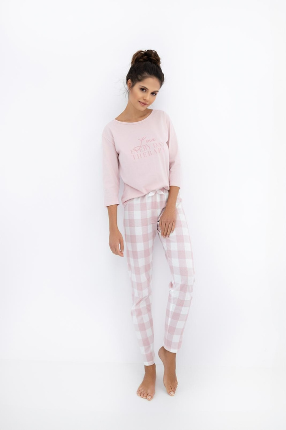 Дамска пижама Annabelle Sensis - памучна с карирани фланелени долнища