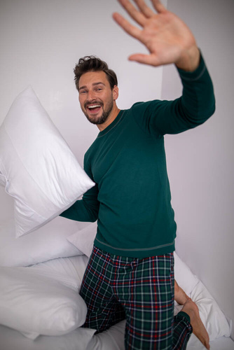 Fogo Мъжка пижама с дълъг ръкав и дълъг панталон Италианска мода - зелено/принт 