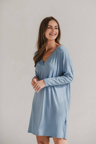 Нощница за бременни и кърмачки Moon bamboo, дълъг ръкав, Milk&Love, синя