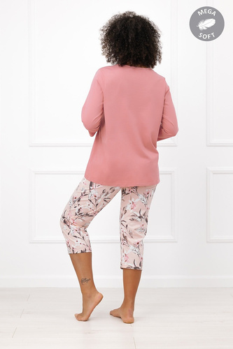 Italian Fashion Kafelia дамска пижама Mega Soft 3/4 с цветя и джоб