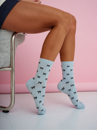 Дамски чорапи Milena 0200-221 – памучни с малки панделки blue