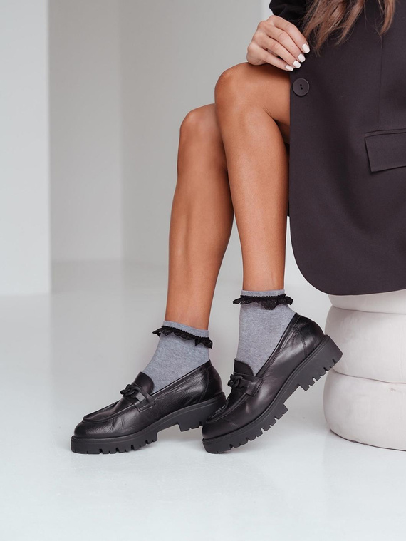 0897 Милена Дамски чорапи с дантела - светъл меланж 1 - черна дантела