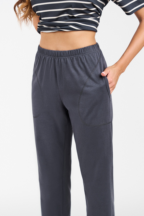 Betty Дамска пижама с къс ръкав и дълъг панталон Италианска мода - графит/графит