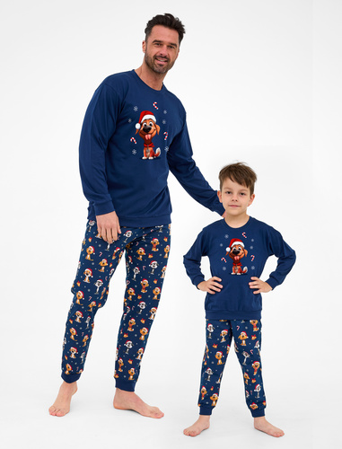 593/173 966/173 Пижама за момче с кучешка корнетка – Коледа, тъмносиня, памучна