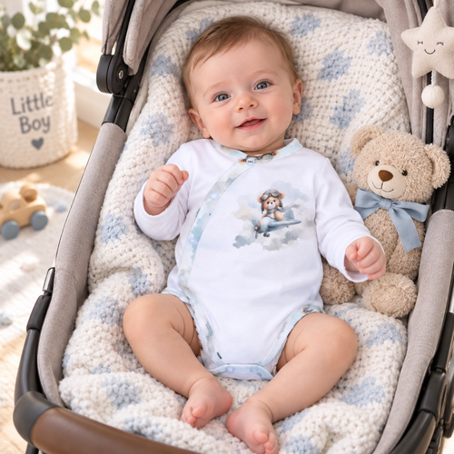 NINI ABN-5742/BIA Органично боди тип прегърни ме Baby Bear Pilot бяло