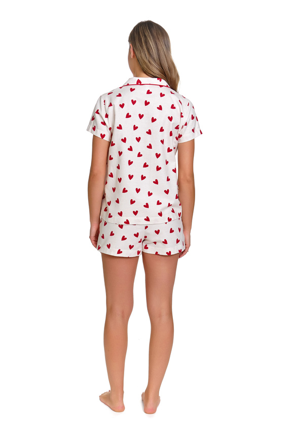 Дамска пижама 7441 памучна къс ръкав шорти с копчета и сърца