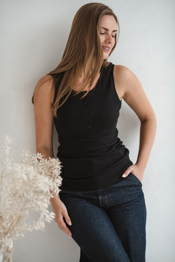 Тениска за бременни и кърмачки Tummy - рипсирана, с презрамки Milk&Love черна