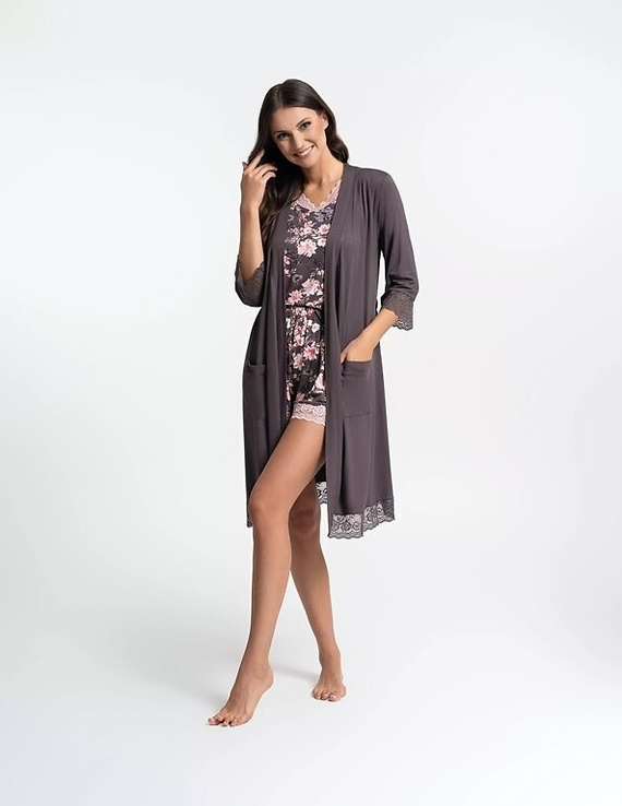 Дамски халат Moraj PDSZ4300-003 от вискоза с дантела, връзване