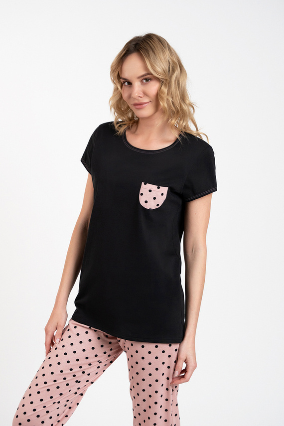 Buscato Дамска пижама с къс ръкав и дълъг панталон Италианска мода черно/принт 