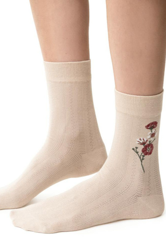 Дамски чорапи Steven Planeta Ziemia art.017 beige 042– памук, стилни мотиви, комфорт