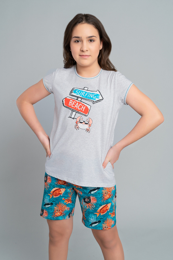 Oceania Пижама за момичета Италианска мода - меланж/принт