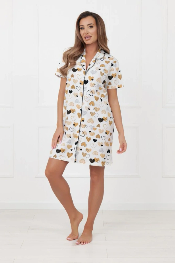 Дамска нощница Soreno Italian Fashion – памук, копчета, къс ръкав