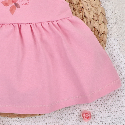 ABN-5427 Kolorowe kwiatki Sukienka z bawełny organicznej Nini różowy