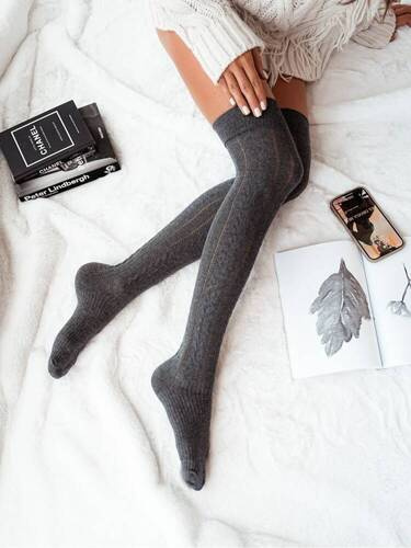 0347.001 Дамски чорапи над коляното Milena Openwork Braid - тъмен меланж