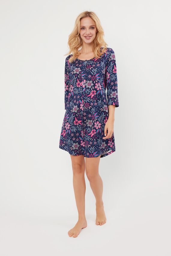 Фолклорна нощница с разкопчани копчета, 3/4 ръкав Италианска мода - принт 