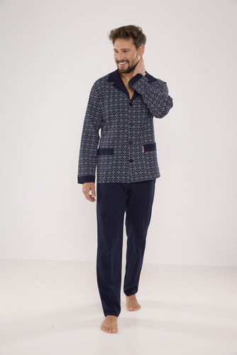 538 Carlo Мъжка пижама De lafense - морско синьо + квадрат