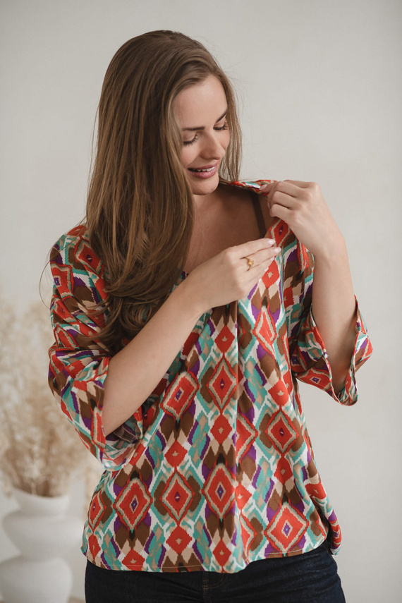 Блуза за бременни и кърмачки Bahama Mama Milk&Love в Boho щампа – вискоза, 3/4 ръкав, oversize