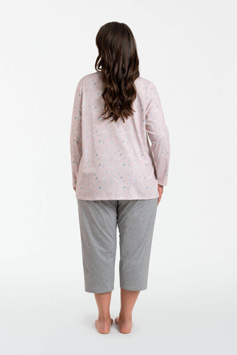 Дамска пижама Daniela с дълъг ръкав и 3/4 панталон Италианска мода - принт/меланж 