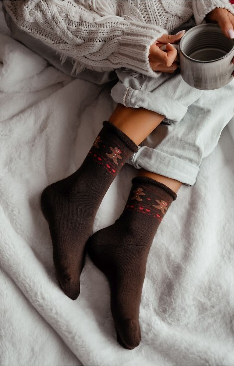 0118-013 Кафяви чорапи Милена – коледни хавлиени, памучни, топли