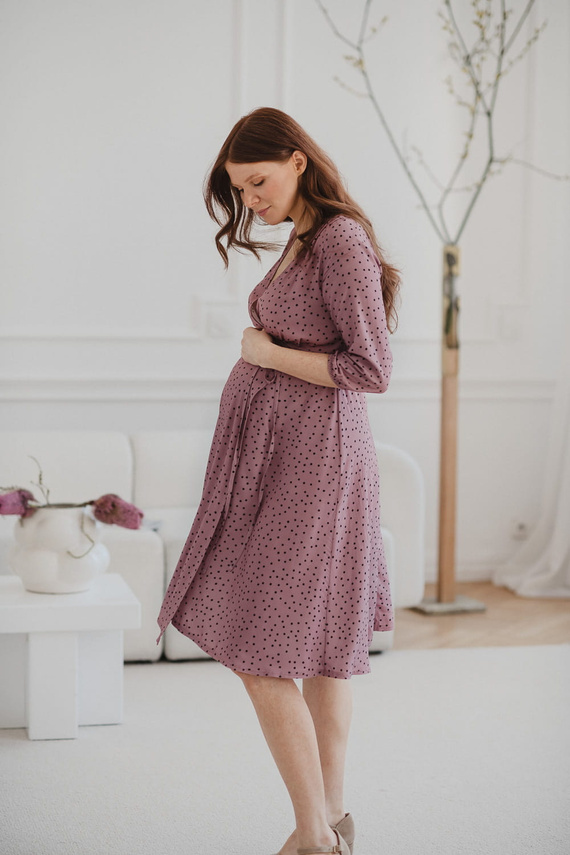 Рокля за бременни и кърмачки Milk Shake, 3/4 ръкав Milk&Love, лила на точки