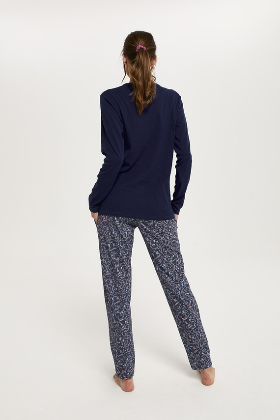 Sajna Дамска пижама с дълъг ръкав и дълъг панталон Италианска мода - морско синьо/принт